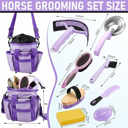 Cunhill 9 Pcs Horse Grooming Kit Tack Room Supplies, Classic, Purple - color: Purple, style: Classic