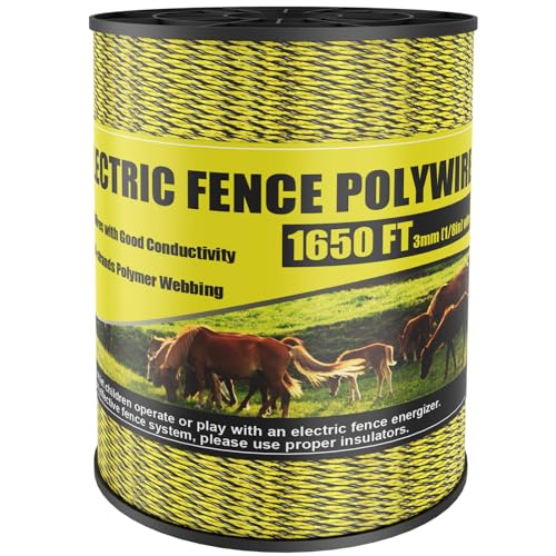 NQN Upgrade Electric Fence Polywire 1650FT,500 Meters, 6 Stainless Steel Strands for Reliable Conductivity, Portable Electric Fencing, UV Resistant, Rust Resistant, Highly Conductive, Easy to Install - size: 1650 Feet