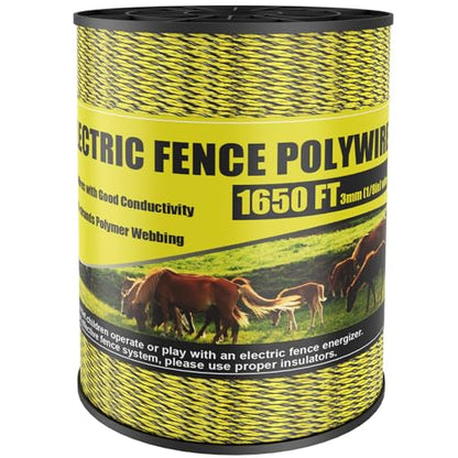 NQN Upgrade Electric Fence Polywire 1650FT,500 Meters, 6 Stainless Steel Strands for Reliable Conductivity, Portable Electric Fencing, UV Resistant, Rust Resistant, Highly Conductive, Easy to Install - size: 1650 Feet