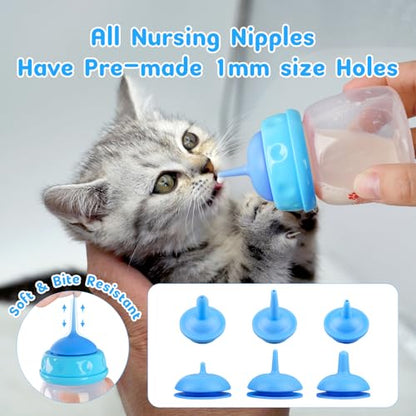 Pet Feeding Bottle and Syringes,60ml Nursing Bottle, 3 Sizes Nipples with Ventilation Valve Resistant Tearing Perfect for Puppies, Kittens, Small Wildlife (Blue) - color: Blue