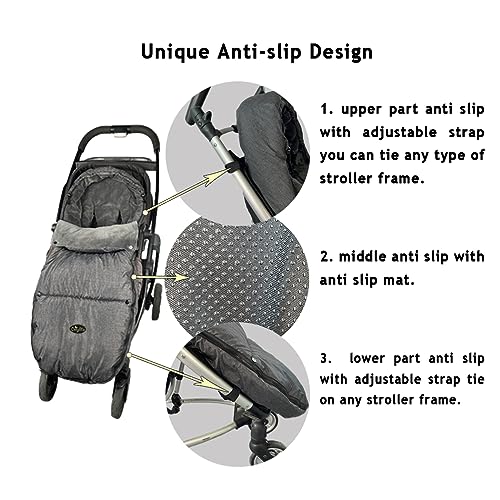CozyMe Stroller Footmuff, Stroller Blanket with Hoodie for Toddler Winter Stroller Cover, Stroller Bunting Bag with Fleece Lined Front Height Adjustable & Removable Baby Bunting Bag for 6M-4T - color: black