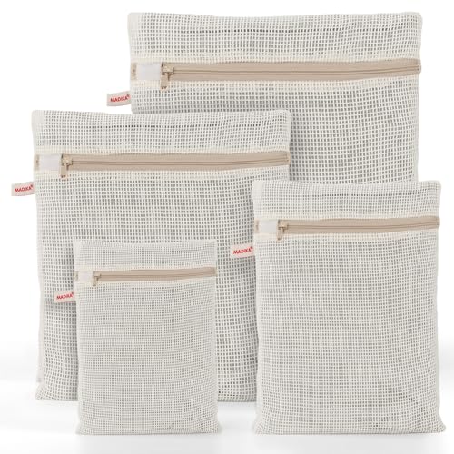 MADIKA 100% Cotton Mesh Laundry Bags, Organic Cotton Laundry bags, No Dye, Set of 4, Natural - size: XL/L/M/S