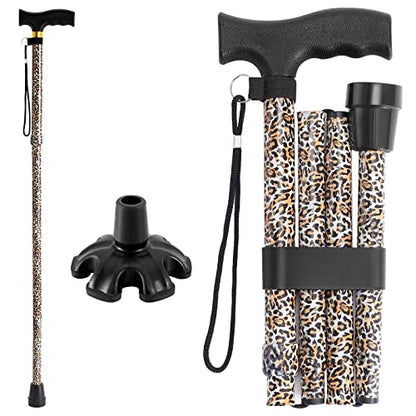 Walking Cane PANZHENG Cane for Man/Woman | Mobility & Daily Living Aids | 5-Level Height Adjustable Walking Stick | Comfortable Plastic T-Handle Portable Walking Stick Folding Cane - color: Cane-Leopard grain