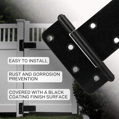 2 Pack 6” Heavy Duty Gate Hinges,280 Lbs Capacity Black Door Hinges | T Gate Hinges, Wrought Hardware for Wooden Fences, Barn Door, Screws Included (6 inches - 2 Pack) -Patent Pending - size: 6 inches - 2 Pack