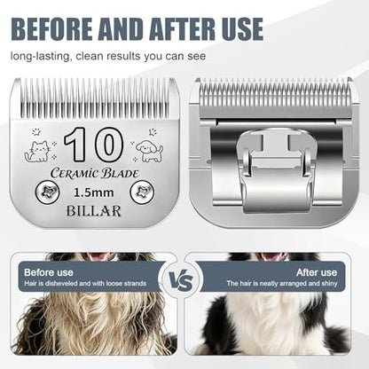 BILLAR® Detachable Pet Dog Grooming Clipper Ceramic Blade Sets,Compatible with Andis Size 10 Cut Length 1/16"(1.5mm),Compatible with andis/Oster A5/Wahl KM10 Series Clippers（1PACK） - size: 10#-1PACK