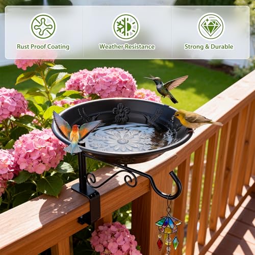 Balcony Bird Feeder, Bird Bath with Plant Hook for Outdoors, Black - style: 1 Tray with Hook