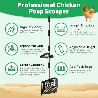 64.5 Inch Chicken Poop Scooper & Rake,for Chicken Pooper Small Farm Animal