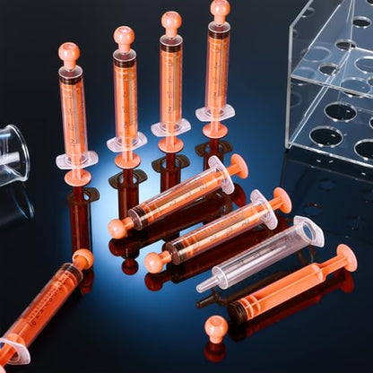 TrelaCo 20 Pack 10ml Oral Syringes with Cap Plastic No Needle, Orange | Measuring Dispensing for Liquid Medication, Individually Sealed, Pet Feeding Lab Sample, Clear Graduated Markings,Halloween - size: Orange