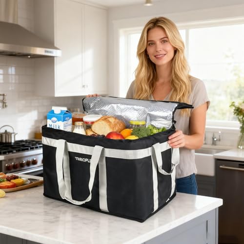 Food Distribution Insulated Bag, Insulated Cold Meal Bag with Attached Bottom and Divider for Hot and Cold Food Outside (No partitioned, Black)