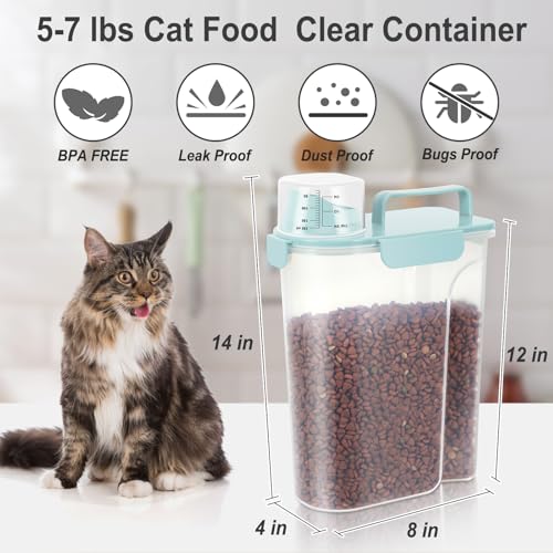 Dog Cat Food Storage Container with Cup (Light Blue, 5L) - color: Light Blue, size: 5L