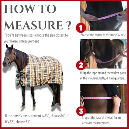 Jeffers Solaris 1200 Denier Turnout Blanket with Extended Neck Design - Brown & Cream Plaid 66" - Waterproof, Breathable Horse Blanket with 360g Polyfill, Ideal Protection for Winter, Heavyweight - size: 66"
