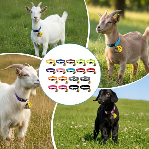 20 Pack Adjustable Goat Collar with Bell and Number Tag