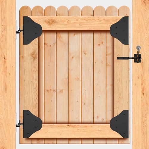 Mofeez Anti Sag Gate Kit Fence Gate Hardware - Heavy Duty 90 Degree Right Angle Hinges with Self-Locking Gate Latch & Corner Brace - for Wood Gates, Garden Fence (1 Set) - size: 1 Set