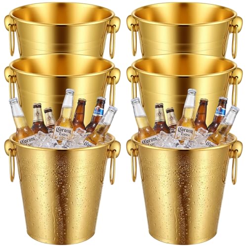 Mumufy 6 Pcs 3.3 Qt / 3 L Champagne Ice Buckets Stainless Steel Ice Bucket with Handles,Drink and Wine Chiller Great for Home Bar Club Party Supplies, Chilling Champagne and Sparkling Wine (Gold) - color: Gold