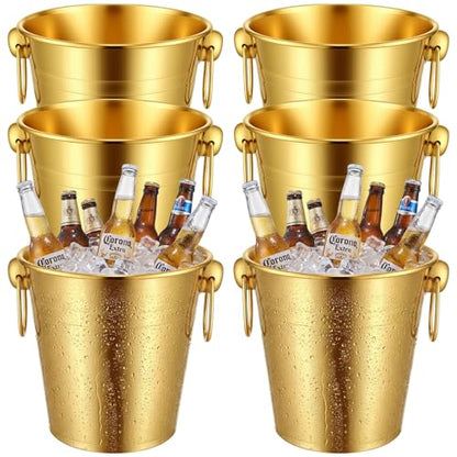 Mumufy 6 Pcs 3.3 Qt / 3 L Champagne Ice Buckets Stainless Steel Ice Bucket with Handles,Drink and Wine Chiller Great for Home Bar Club Party Supplies, Chilling Champagne and Sparkling Wine (Gold) - color: Gold