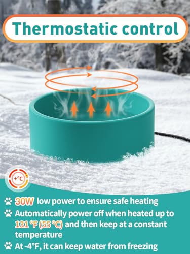 3.2L Heated Water Bowl for Outdoor Dogs Cats - 30W Thermostatic Control Heating Pet Bowl with 6.6Ft Bite-Proof Cord for Winter Chickens - size: 3.2L