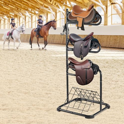 VEVOR Freestanding Saddle Stand, 30 x 30 x 68.5 in, 3 Tiers Saddle Rack, Heavy Duty Saddle Blanket Holder with Removable & Rotating Tiers, English & Western Saddle Rack for Tack Room Organization - style: XL Large 3 Tiers-1 Pack