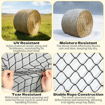 5x5 FT Heavy Duty Slow Feed Hay Net, 1.57-Inch Knotless Weatherproof Nylon Hay Net for Horses, Cattle, Goats, Sheep & Livestock, Outdoor Round Bale Feeder to Reduce Waste