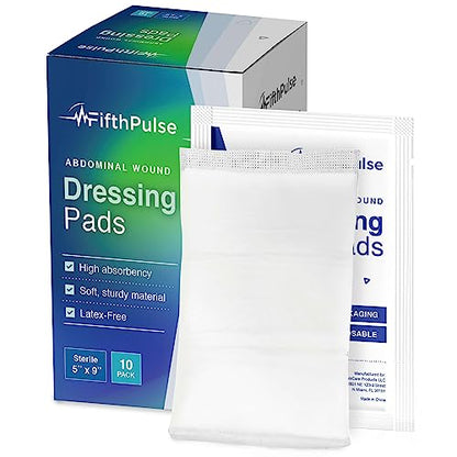 Abdominal Wound Dressing Pads 10 Pack - ABD 5x9 Sterile Non-Stick Gauze, Extra Absorbent Combine Pad - Latex Free, Sealed Edges, Individually Wrapped