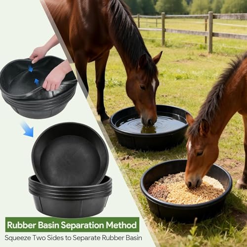 5 Pack Rubber Feed Pans, 3 Gallon Horse Feed Buckets for Livestock