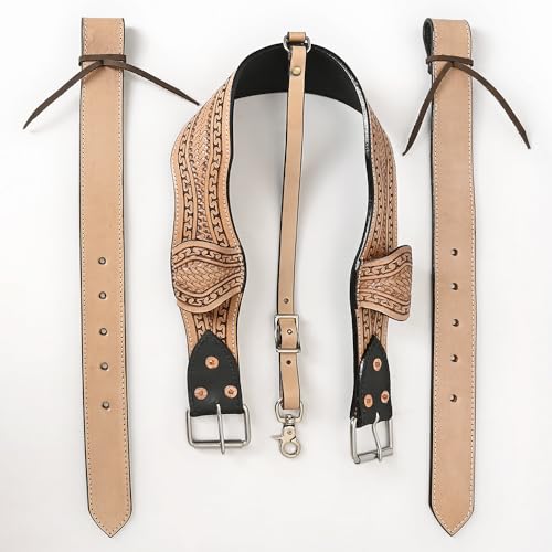 HILASON Horse Saddle Flank Cinch Girth Handtooled Leather W/Billets Antique Tan Comfytack