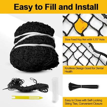 Large Round Bale Hay Net, Slow Feed Knotless Design Hay Net Feeder for Livestocks,Heavy Gauge Large Hay Net for Horses, Cattle, Sheep in Farms and Pastures, 1.75-inch Mesh (5×5ft) - color: 5×5 ft