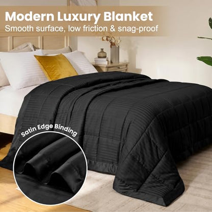 downluxe King Size Blanket with Satin Trim, Lightweight Down Alternative King Blanket for All Season, Machine Washable (Black, 108 x 90 Inch) - color: Black, size: King