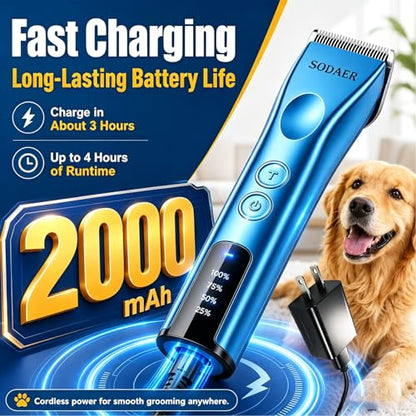 Professional Dog Grooming Clippers, Cordless Pet Hair Clipper - color: Blue