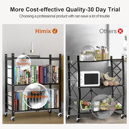 Himix 3 Tier Foldable Storage Shelf with Wheels 6 Hooks No Assembly Black - color: Black, size: 3-Tier