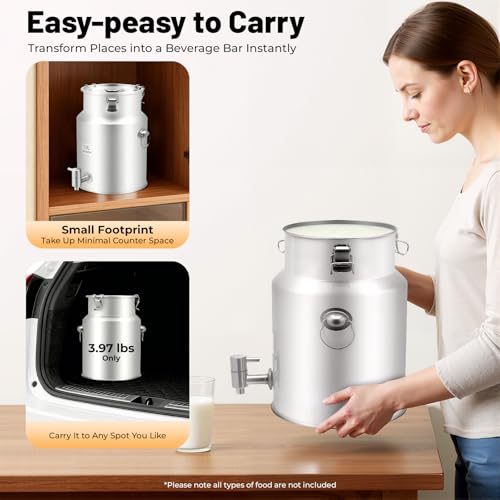 304 Stainless Steel Milk Can with Spigot, 2.64 Gallon, Sealed Lid, Liquid Storage for Milk, Wine and More