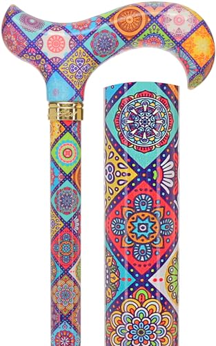 Royal RC Canes Walking Sticks for Men and Women - Stylish Designer Fashionable Adjustable Derby Canes - Lightweight Aluminum Cool Walking Sticks with HD Patterns - color: Colorful Collage