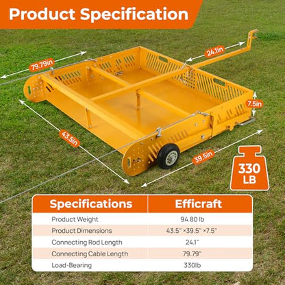2-in-1 Horse Paddock Cleaner &Tow Behind Trailer, Yard Sweeper for ATV UTV
