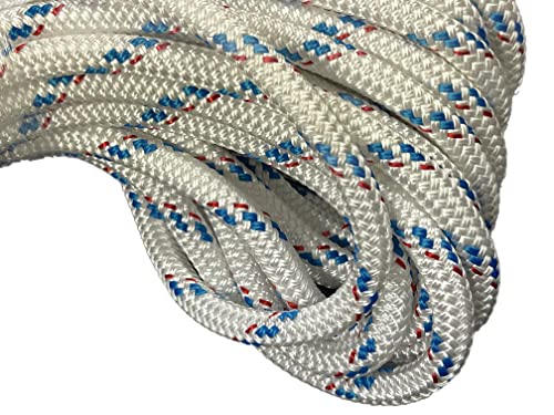 7/16" Yacht Braid Premium Polyester, White/Blue/red, 100 ft | Made in USA, 6,300 lb tensile strength, double braid - size: 100 feet