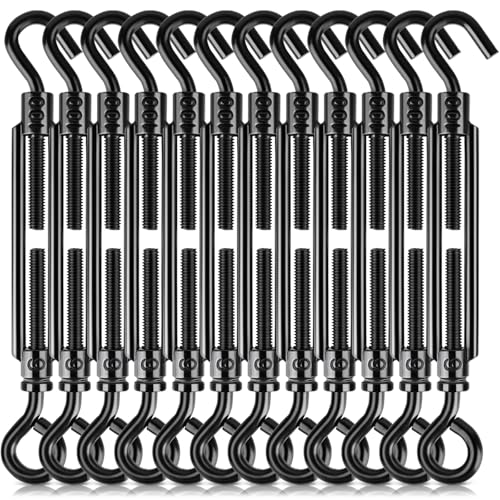 Black Small Turnbuckles for Cables Wire, M6 Hook and Eye Tensioner - size: 12 Pcs M6 x 5.9"