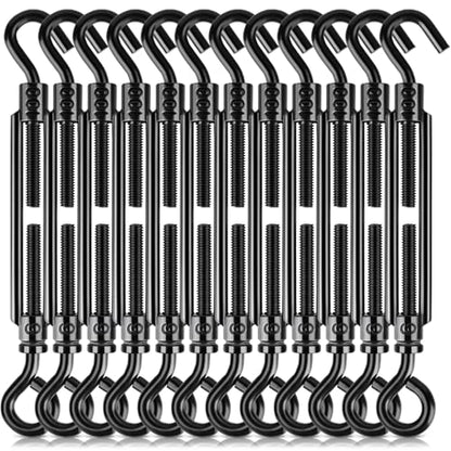 Black Small Turnbuckles for Cables Wire, M6 Hook and Eye Tensioner - size: 12 Pcs M6 x 5.9"