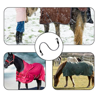 4PCS Elastic Horse Blanket Straps Adjustable Length 21-28 inch | Elastic Tail Strap with Double-Ended Clips, Elastic Legs Strap for Horse Blankets, Strong & Flexible Materials, PVC Tube