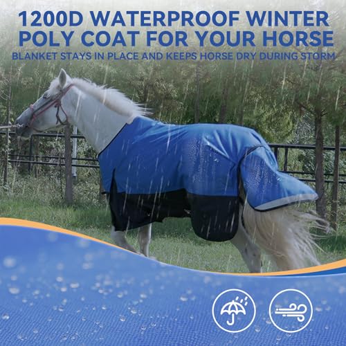 36” Winter Horse Blanket, 1200D Waterproof Poly Horse Turnout Blanket, Durable Tear-Resistant Thick Horse Blanket with Snuggit 220G Filling, Breathable Warmth Turnout Blankets for Horse - size: 36“