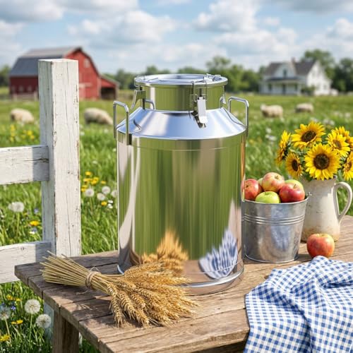 16 Gallon Stainless Steel Milk Can 60L Milk Jug | Food-grade Stainless Steel Container, Milk Bucket, Water Jug, Silicone Sealed Lid, Heavy Duty - size: 60 L/16 Gallon