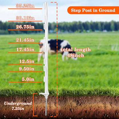 25 Pack 48'' Plastic Step-in Electric Fence Posts,Temporary Fence Stakes - color: White, size: 25 Pack