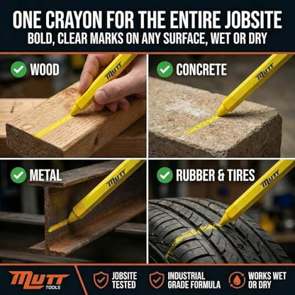 Mutt Tools Yellow Lumber Crayons 12 Pack - Construction Crayon - color: Yellow