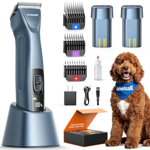 oneisall Professional Dog Clippers Dual Battery Unlimited Runtime A5 Blade