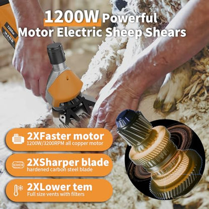 1200W Sheep Shears Clippers, 3200RPM 6-Speed Heavy Duty Electric Sheep Shears, 13T Blades, Professional Livestock Clippers for Farm Alpacas Goats with Video Guide (Orange) - color: Vitality Orange