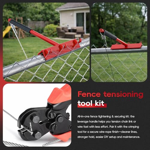Fence Stretcher Tool, Heavy Duty Chain Link & Barbed Wire Fence Stretcher Tool with Cutter & Top Rail Puller for Farm, Ranch, Garden & Yard Fence Installation or Repair Projects