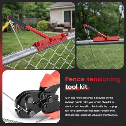 Fence Stretcher Tool, Heavy Duty Chain Link & Barbed Wire Fence Stretcher Tool with Cutter & Top Rail Puller for Farm, Ranch, Garden & Yard Fence Installation or Repair Projects