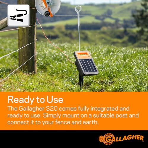Gallagher S20 Solar Electric Fence Charger with Polywire and Polytape | Complete Electric Fence Kit with High-Visibility Top Strand for Livestock, Gardens, and Predator Control
