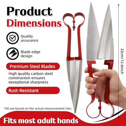 Double Bow Sheep Shears, 6.1" Carbon Steel Blade, Farm Grooming Scissors - color: Red