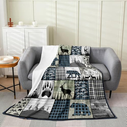 Feelyou Wildlife Western Cabin Flannel Fleece Blanket Queen 90" x90 - color: Multi 06, size: Queen