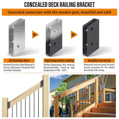 32.5°Stair Angle Stainless Steel Deck Railing Brackets Connectors for 2"x4" (Actual 1.5"x3.5") Railing Wood Post (4 Pair) - size: Angle 32.5°