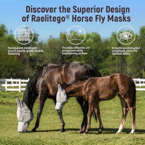 Raelitego Horse Fly Mask with Ears & Nose, Breathable Mesh, UV Protect (XS) - size: XS