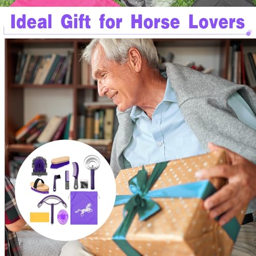 Abbylike 12 Pieces Horse Grooming Kit Equine Care Brushes, Gray and Purple - color: Gray and Purple